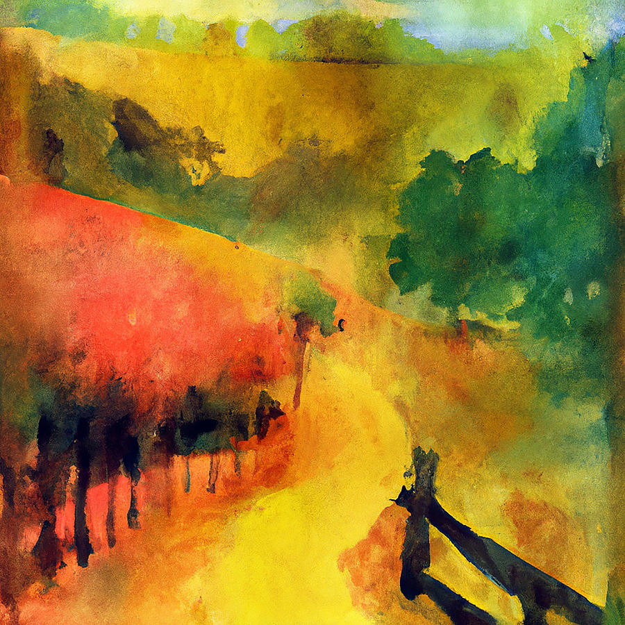 Scenics, Lakes, Rivers, Trees, Hills Original and Digital Art Variation Generated by AI Digital