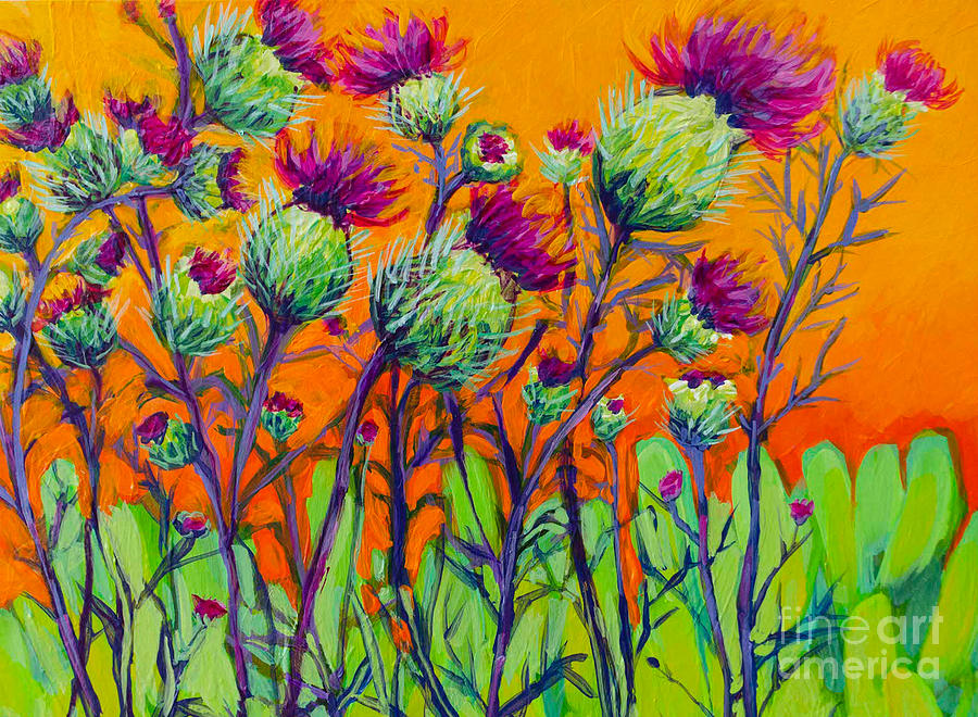 Thistle Flower Field - Colorful Painting Painting by Patricia Awapara