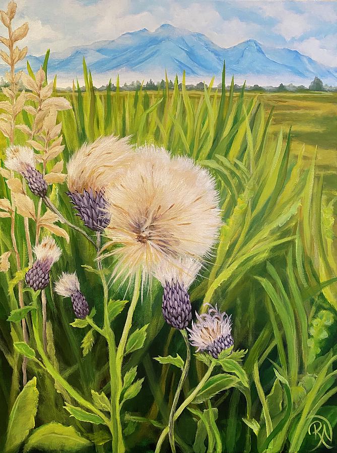 Thistles in Montana  Painting by Renee Noel