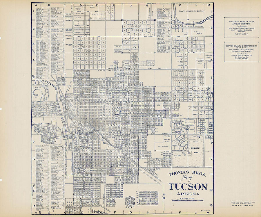 Thomas Bros Map of the City of Tucson Arizona Oakland circa Painting by ...