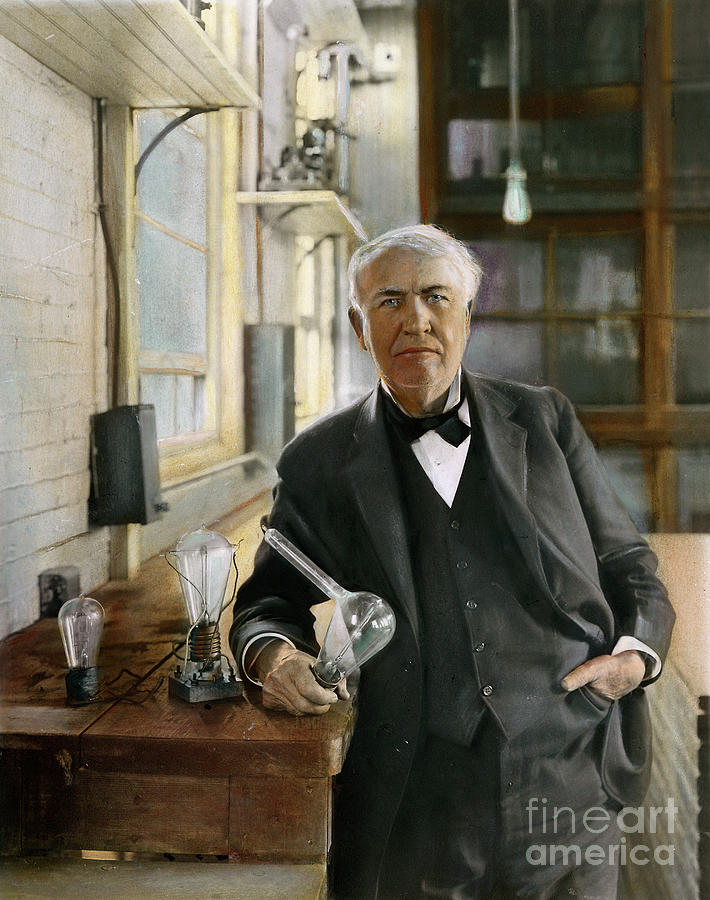 Lamp Photograph - Thomas Edison by Granger