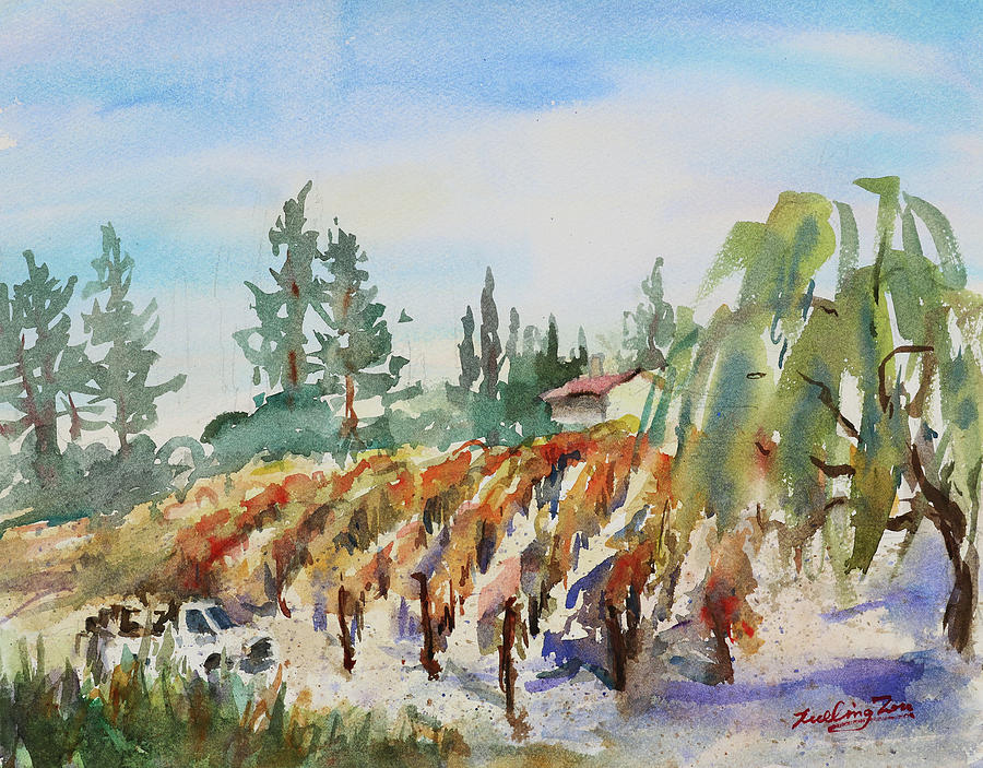 Thomas Fogarty Winery and Vineyards Painting by Xueling Zou