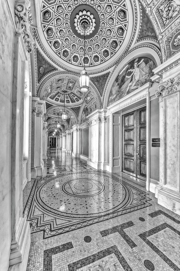 Thomas Jefferson Building Hallway BW Photograph by Susan Candelario