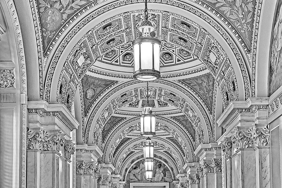 Thomas Jefferson Ceiling BW Photograph by Susan Candelario