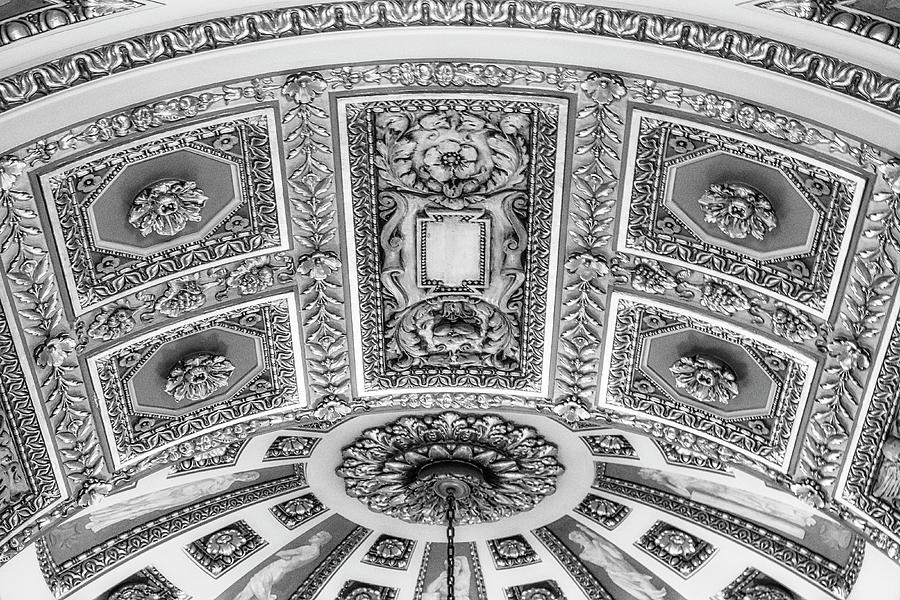 Thomas Jefferson Ceiling Details BW Photograph by Susan Candelario