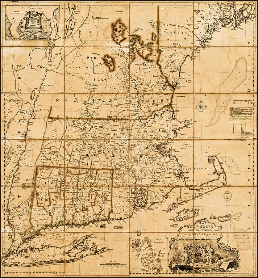 Thomas Jefferys , A MAP of the most INHABITED part of NEW ENGLAND, 1759 Painting by MotionAge Designs