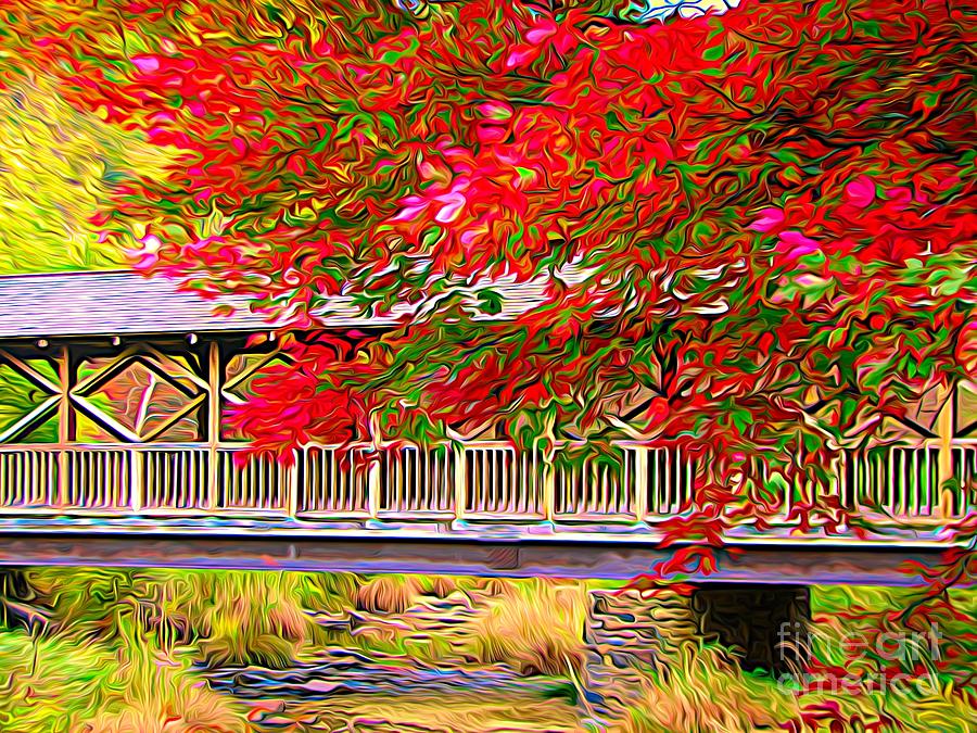 Thomas Kelley Covered Bridge Allegany State Park NY in Autumn Abstract Expressionism Photograph by Rose Santuci-Sofranko