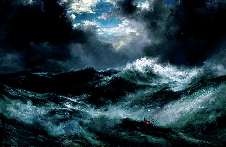 Thomas Moran 1837 1926 Moonlit Shipwreck At Sea Painting