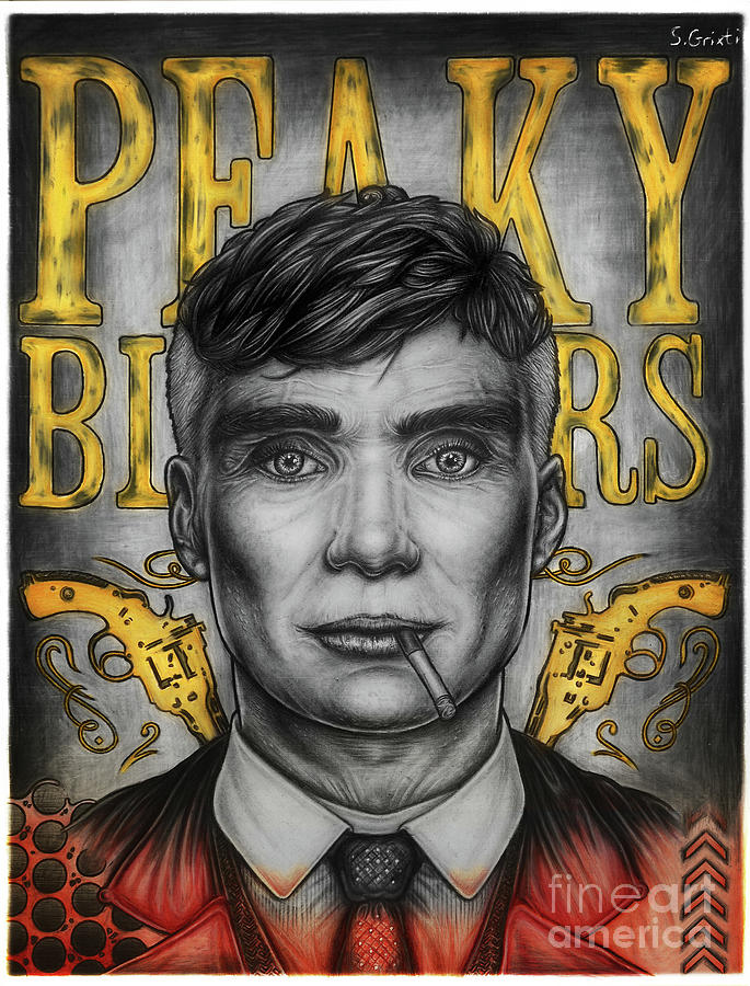 Thomas Shelby from Peaky Blinders pencil portrait Drawing by Stephan Grixti