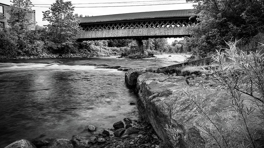 Thompson Covered Bridge in rural New Hampshire in Black and White Photograph by Kyle Lee