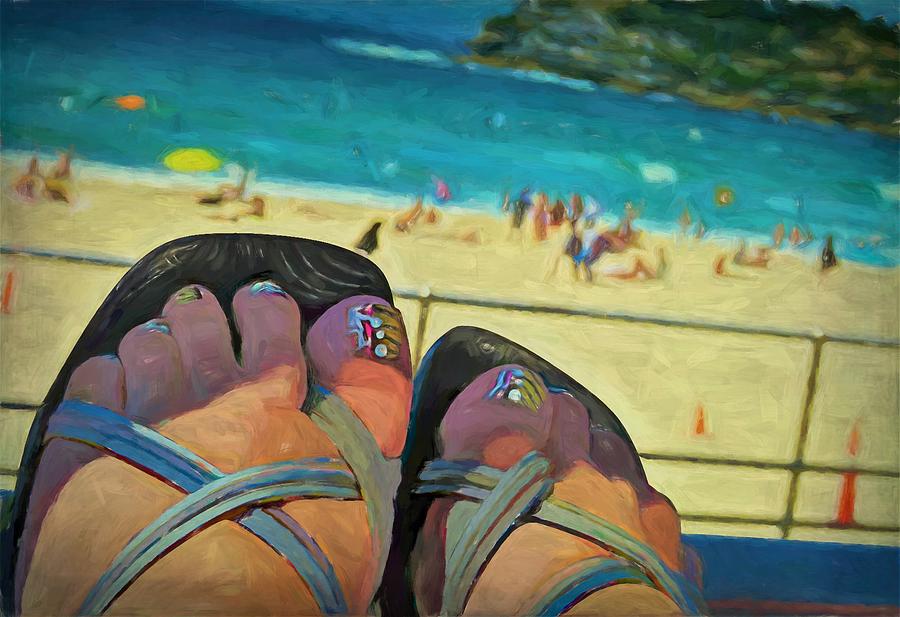 Thongs on Bondi Beach Mixed Media by Joan Stratton
