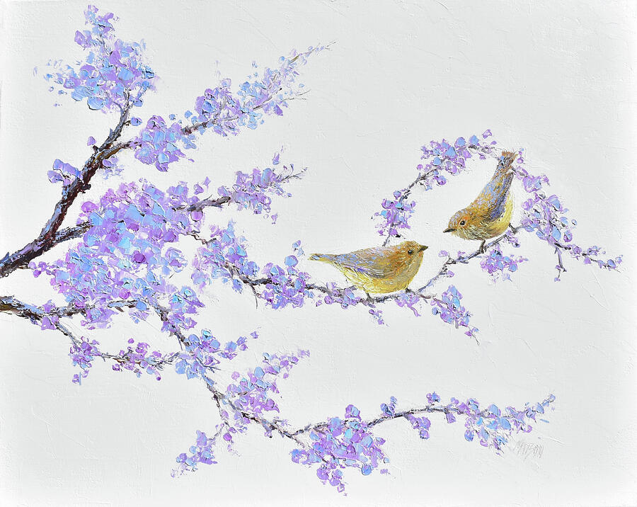 Thornbill birds and Jacaranda Painting by Jan Matson