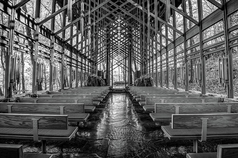 Thorncrown Chapel Architectural Monochrome - Eureka Springs Arkansas Photograph by Gregory Ballos