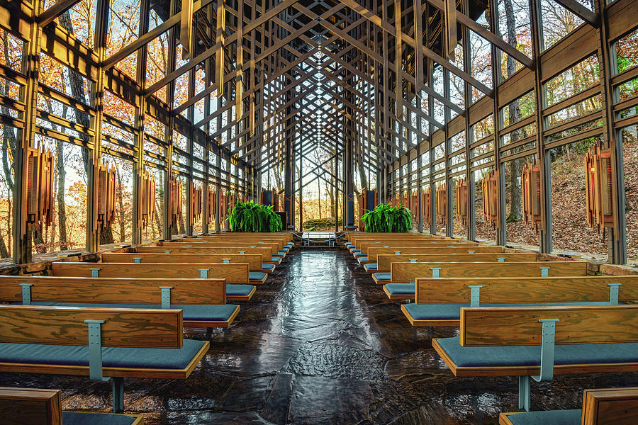 America Photograph - Thorncrown Chapel Architectural Sunrise - Eureka Springs Arkansas by Gregory Ballos