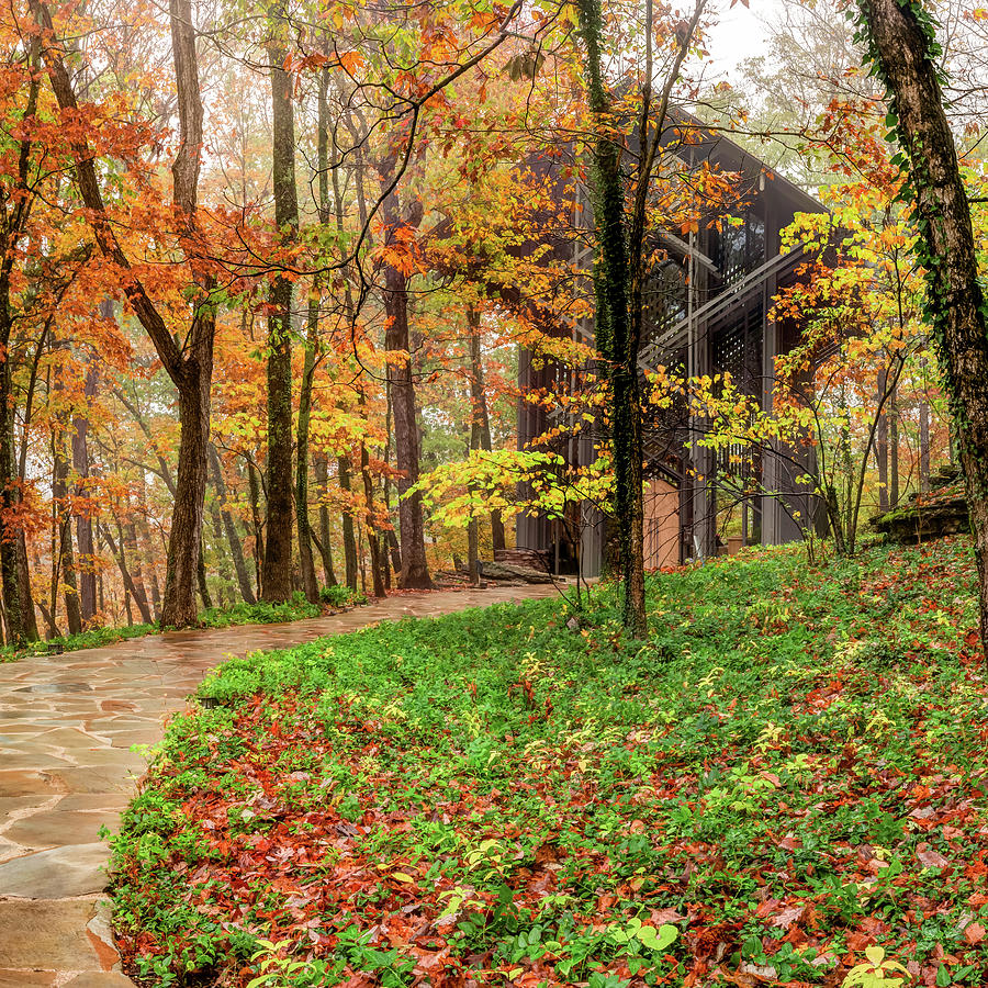 Thorncrown Chapel Nestled In Autumn Foliage - Arkansas Ozark Mountains Photograph by Gregory Ballos