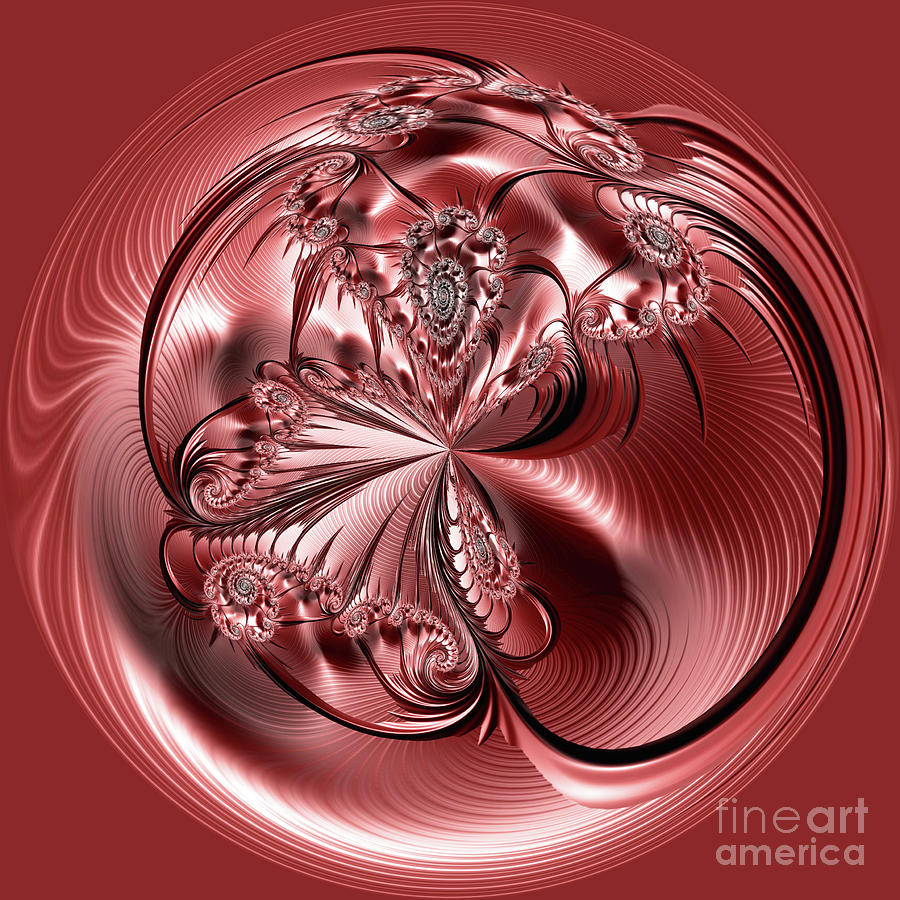 Abstract Digital Art - Thorny Red Spiral Orb by Elisabeth Lucas
