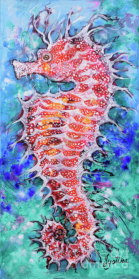 Red Seahorse  Painting by Jyotika Shroff
