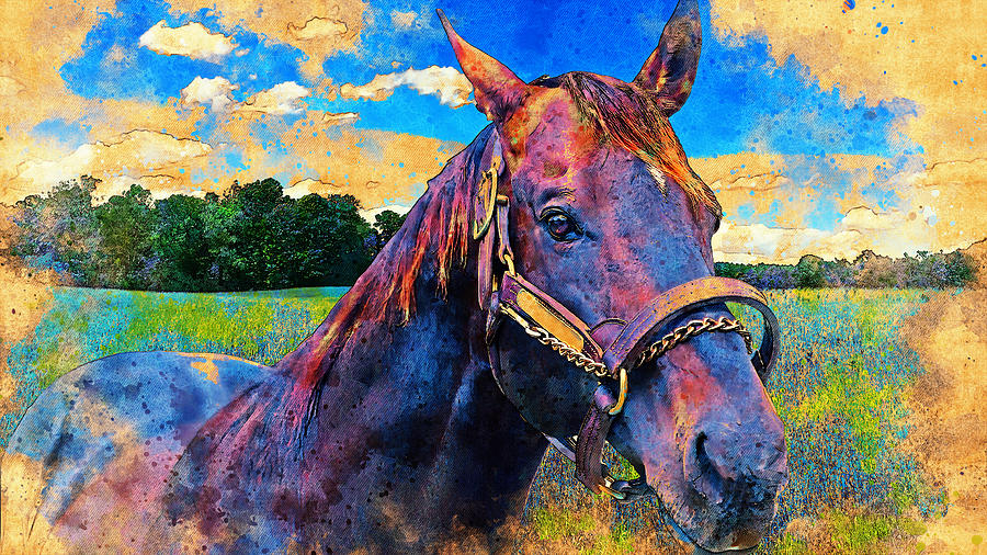 Thoroughbred horse portrait - digital painting with vintage look Digital Art by Nicko Prints