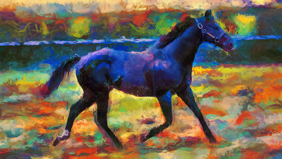 Thoroughbred horse running - colorful painting Digital Art by Nicko Prints