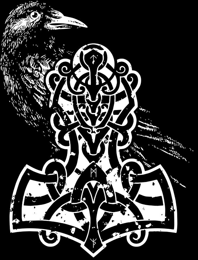 Thorshammer Odins Raven Runes Wikinger Vikings Painting by Matthews ...