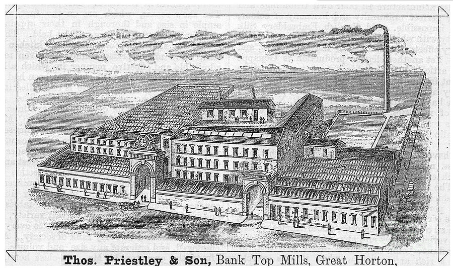 Thos. Priestley and son, Bank Top Mills, Great Horton, Bradford, 1893 Drawing by Mick Flynn