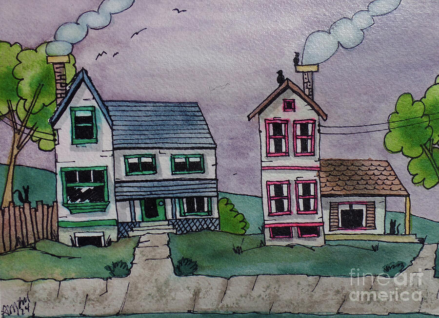 Those Two Houses Drawing by AnnMarie Parson-McNamara