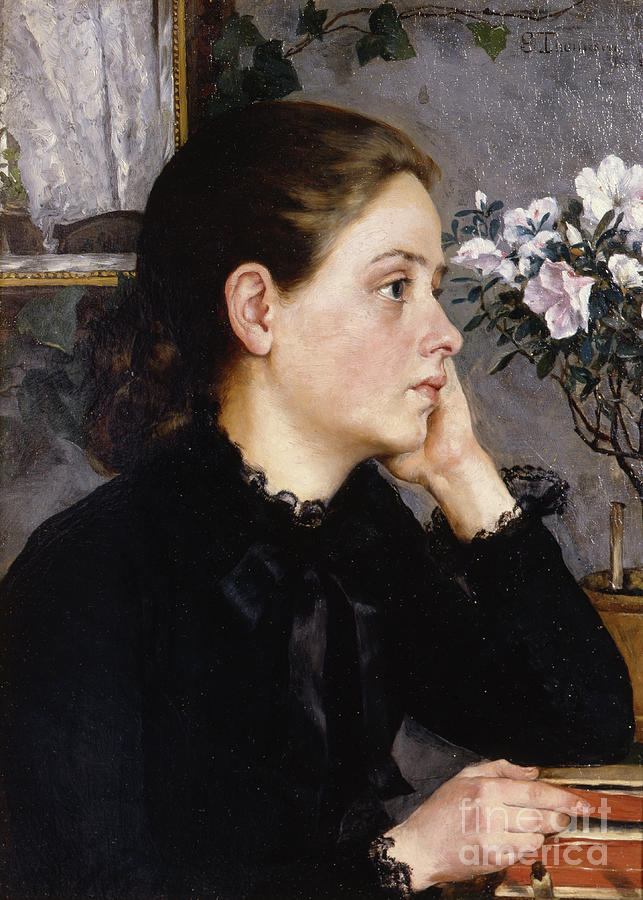 Thoughtful, 1881 Painting by O Vaering by Sophie Werenskiold