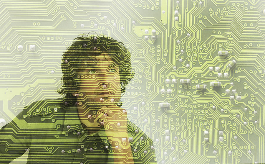 Thoughtful Man Through A Circuit Board Photograph by Buena Vista Images