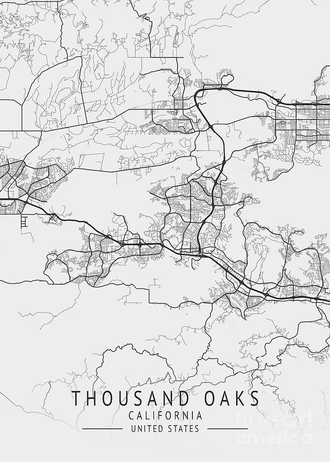 Thousand Oaks California Us Gray City Map Digital Art By Tien Stencil Fine Art America 6727