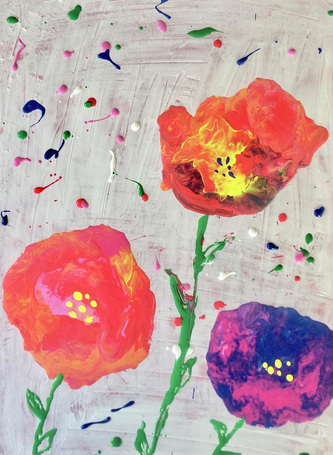 Three abstract flowers Painting by Barbara Magor
