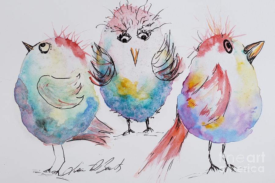 Charlies Chicks Baby Birdie Fluffy Doodles Painting by Lisa Debaets