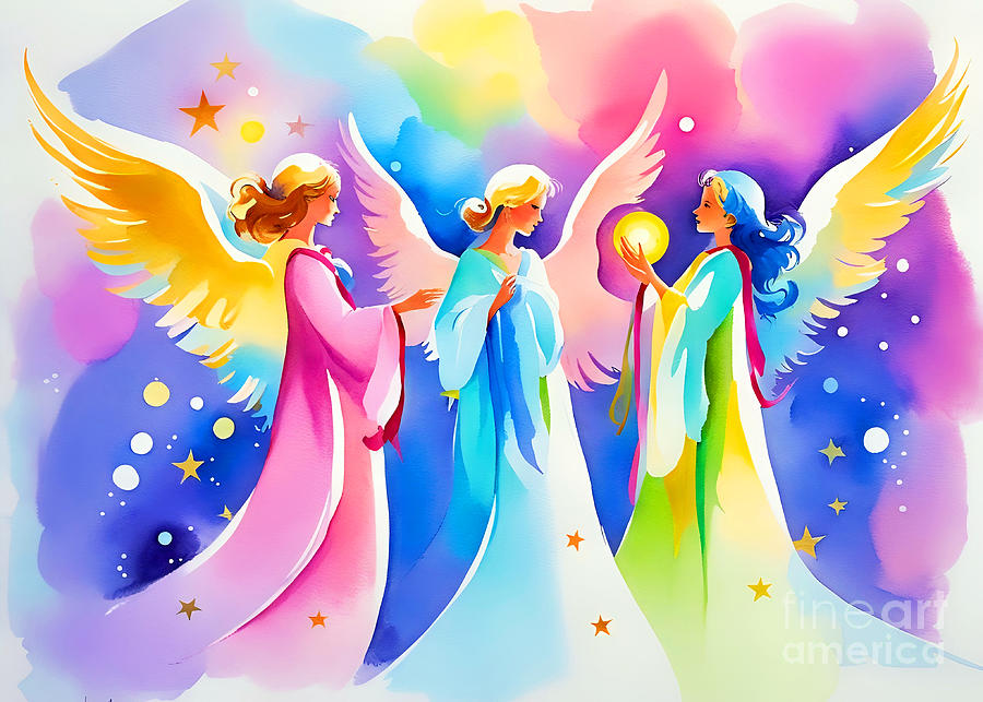 Three Angels III Painting by Munir Alawi