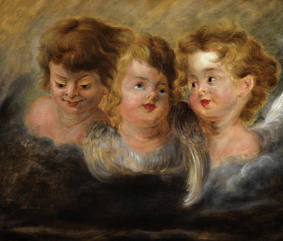 Three Angels in Clouds Painting by Peter Paul Rubens