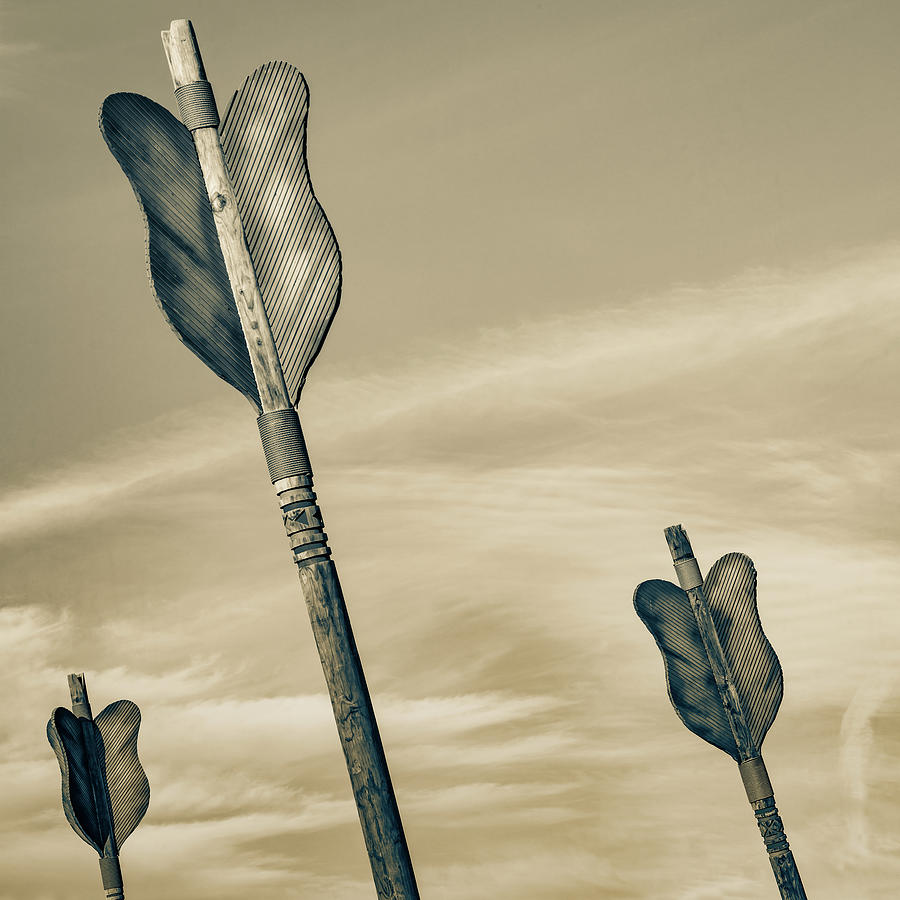 Architecture Photograph - Three Arrows - Downtown Fort Smith Arkansas - Sepia by Gregory Ballos