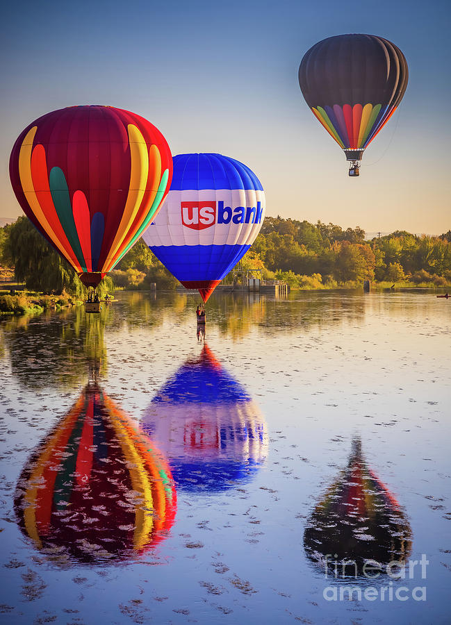 Three balloons on Yakima River Photograph by Inge Johnsson
