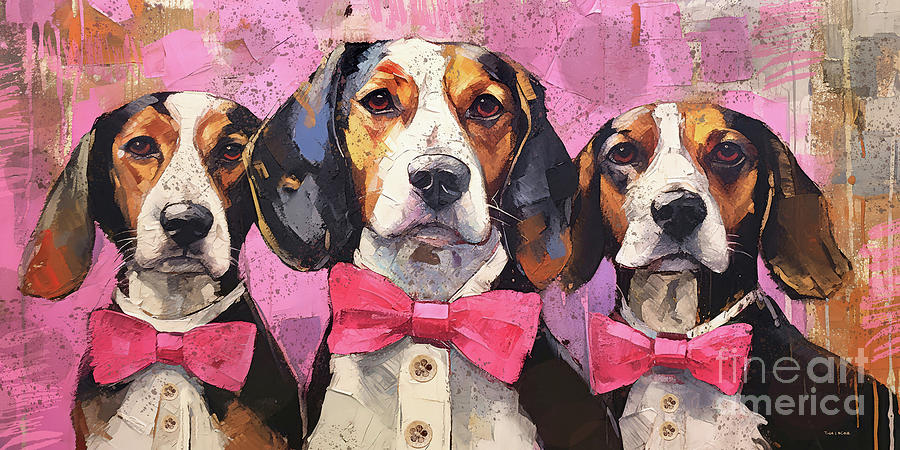 Beagle Painting - Three Beagle Besties by Tina LeCour