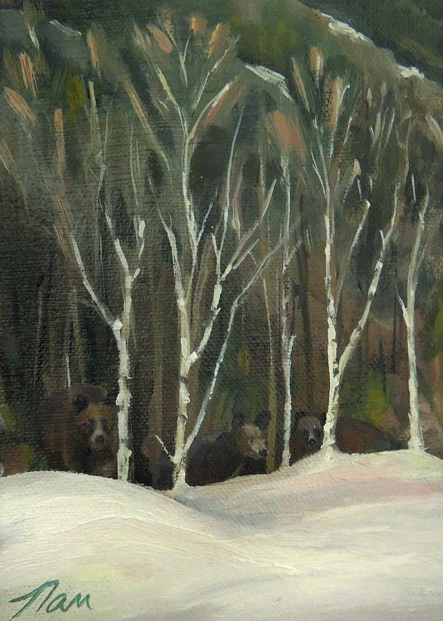 Three Bears at Franconia Notch Painting by Nancy Griswold