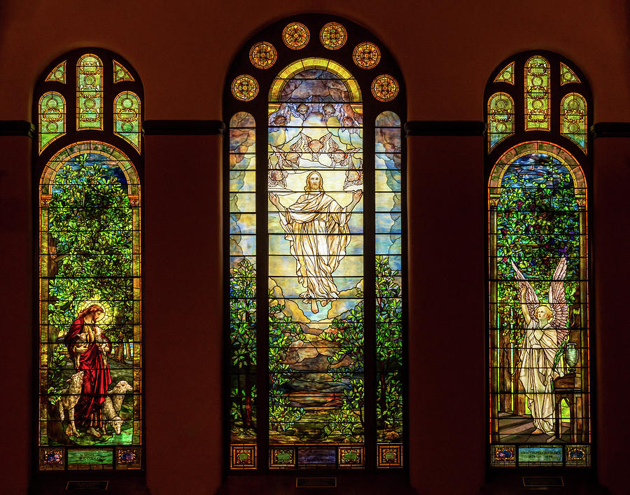 Three beautiful Tiffany stained glass windows from 1896 Photograph by Steven Heap