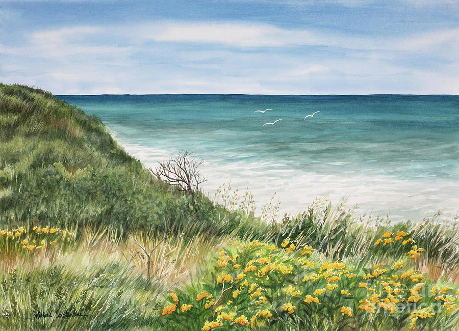 Three Birds at the National Seashore Painting by Michelle Constantine