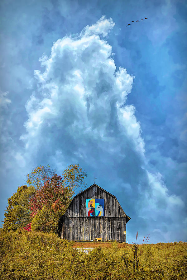 Three Birds Farm Fall Barn Clouds Photograph by Debra and Dave Vanderlaan