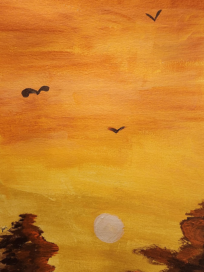 Three Birds Flying Into The Sunset Painting By Jericca Gardner - Fine 