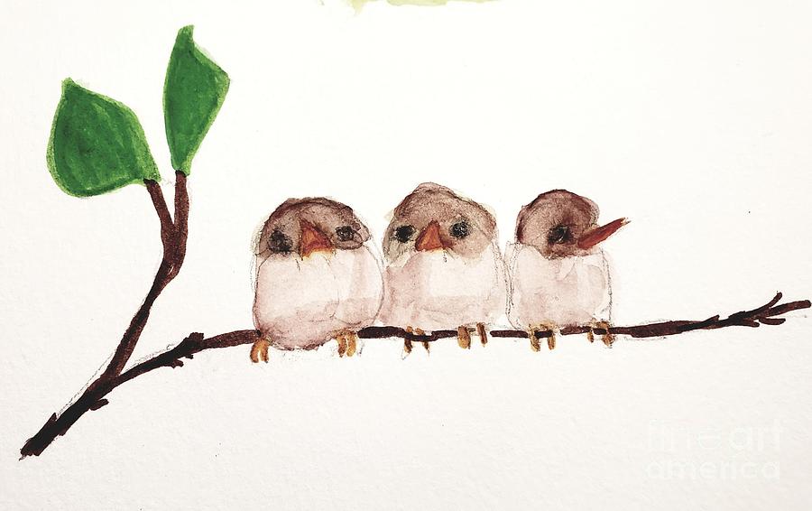 Three Birds in a Row Painting by Margaret Welsh Willowsilk