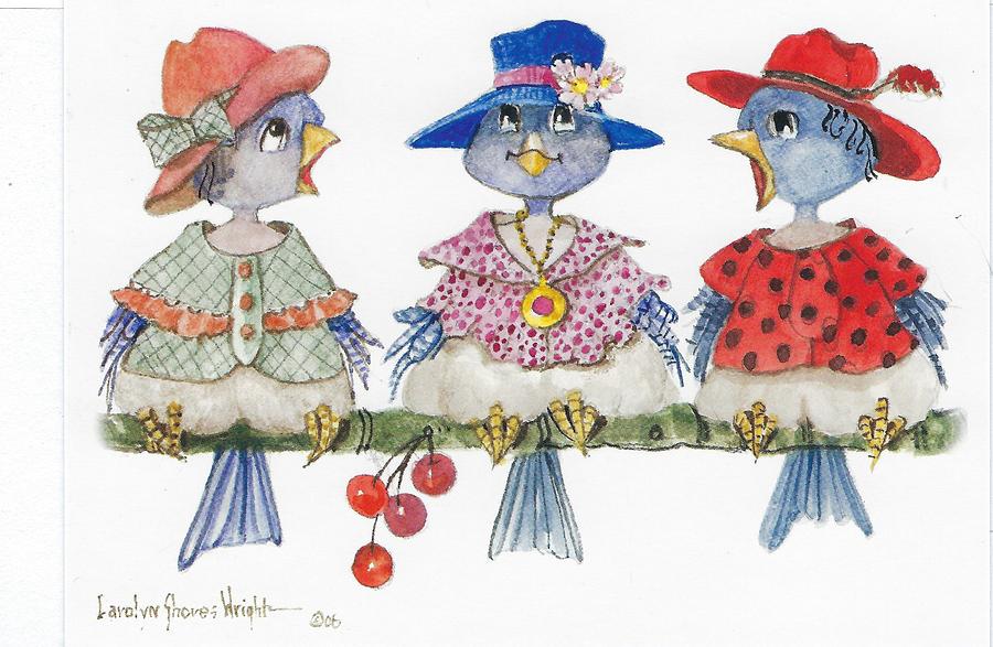 Three Birds in Hats Painting by Carolyn Shores Wright