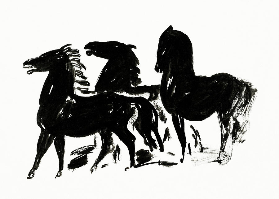 Three Black Horses Painting by Bob Pardue