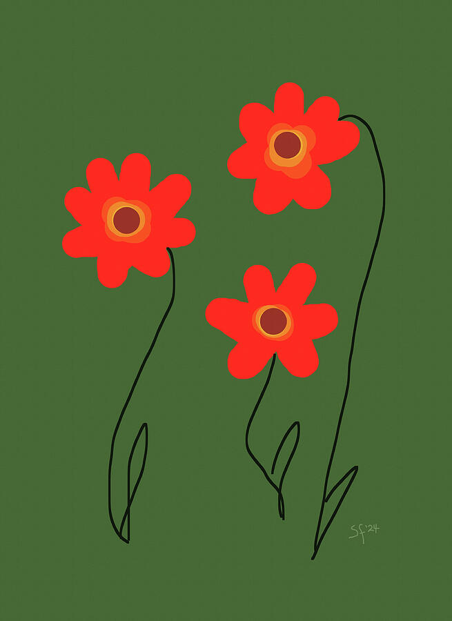Three Blanket Flowers Minimalist Painting Painting by Shelli Fitzpatrick Three Blanket Flowers Minimalist Painting Painting by Shelli Fitzpatrick