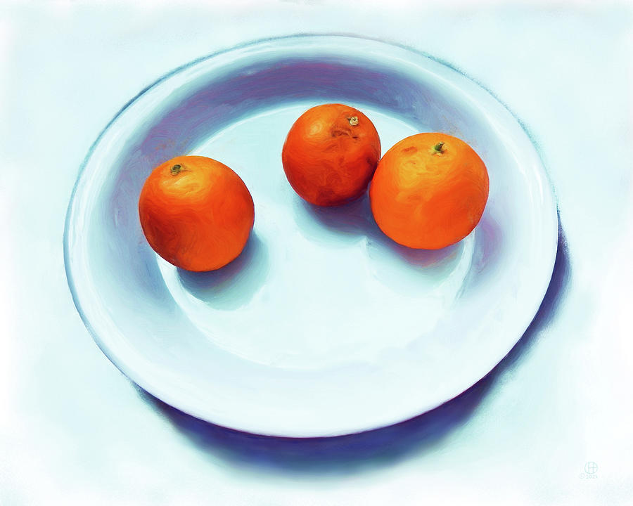 Three Blood Oranges Relate On A Plate Digital Art by Gary Olsen-Hasek