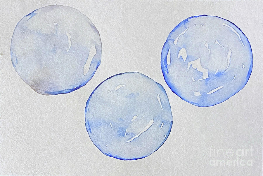 Three Blue Bubbles Painting by Lisa Neuman