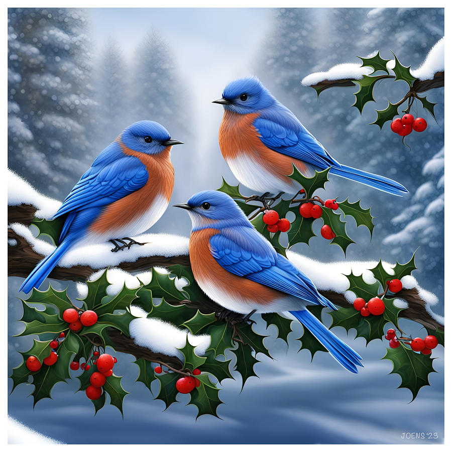 Three Bluebirds Digital Art