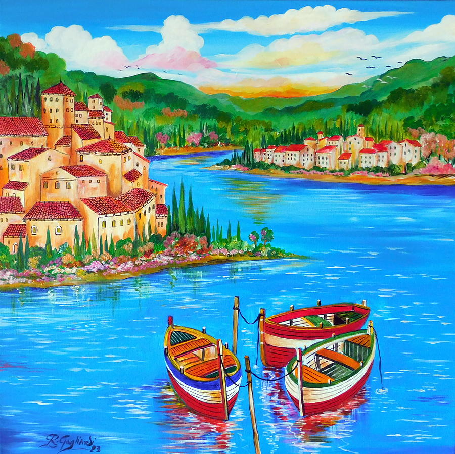 Three Boats in the Lake Painting by Roberto Gagliardi