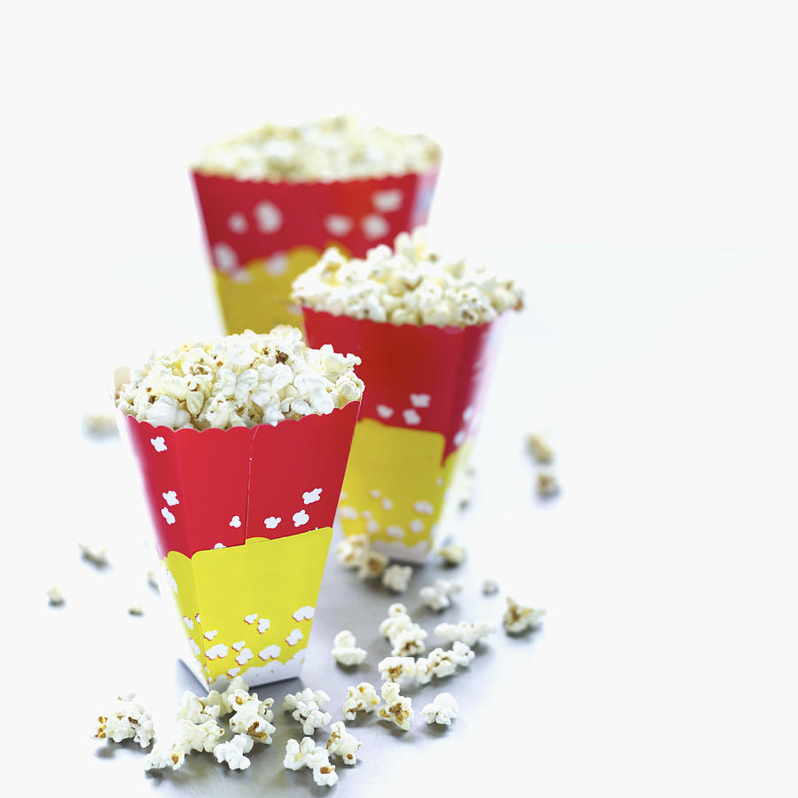 Three boxes of popcorn Photograph by Stockbyte